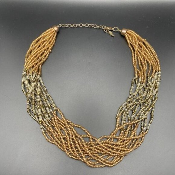 Lot 6 Vintage Style Statement Necklaces Bronze Gold Faux Pearl Beaded Boho Layer - Picture 3 of 14